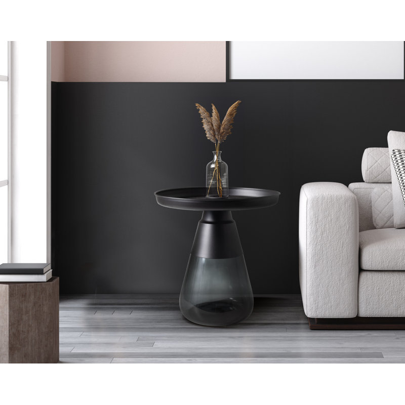 POPPY Black Half Transparent Steel Side Round Coffee Table