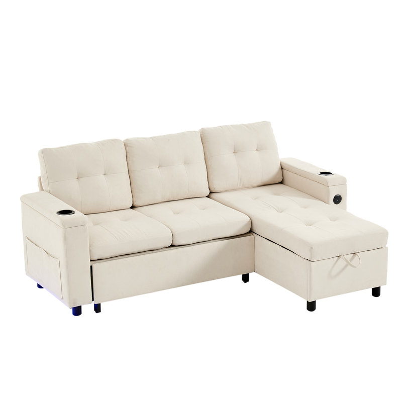 3 Seater Fabric Sofa Bed, White