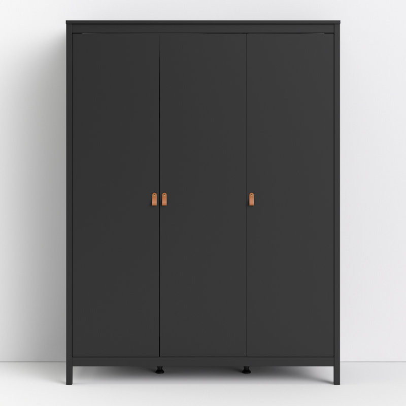 Cynteria 3 Door Manufactured Wood Wardrobe, Black