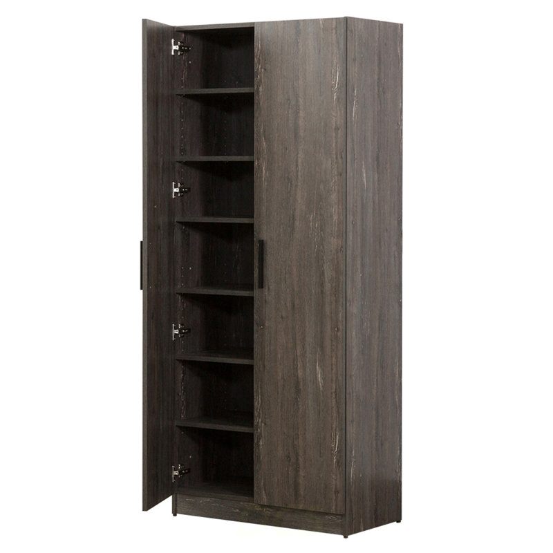 Armoire à chaussures Mia Farmhouse avec six tablettes en gris rustique, rangement pour chaussures, Gris