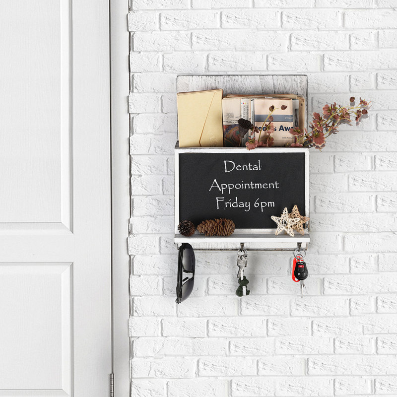 Hershall Floating Shelf with Hooks, Grey