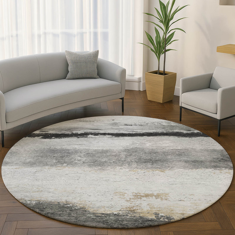Premium Machine Washable Mayfield Striped Rug, Pewter, 8' Round