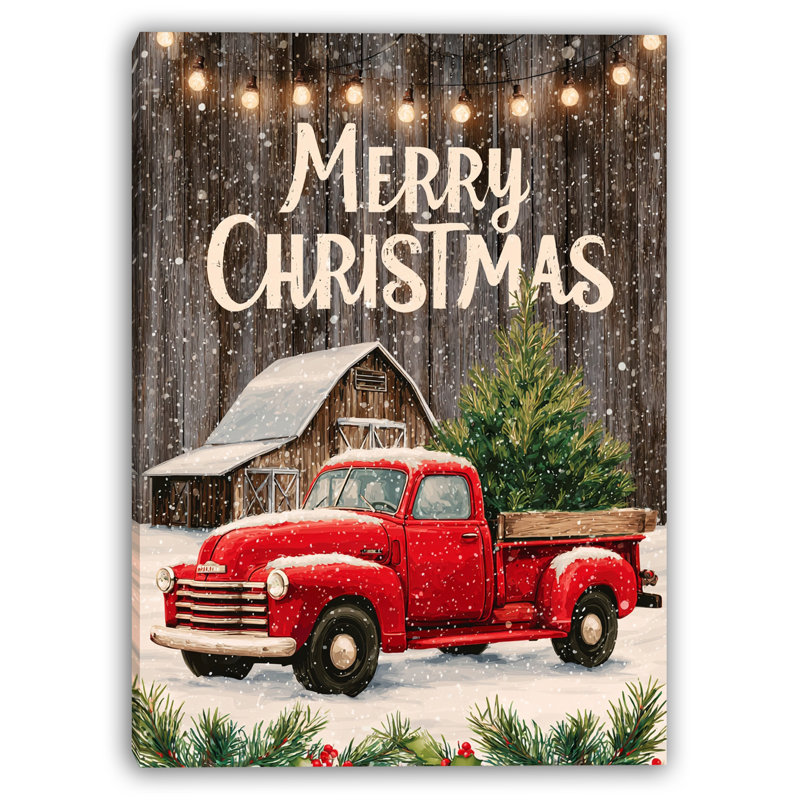 «Barn Lights Merry Christmas Truck», art mural sur toile tendue, H 48 po x l 36 po