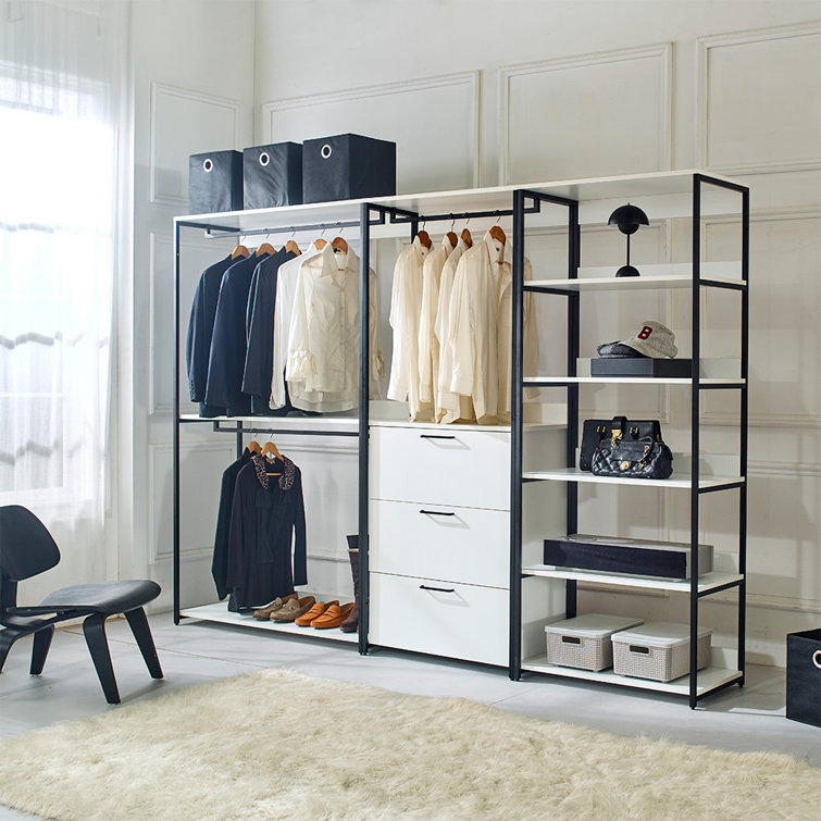 Wardrobe Armoire Clothes Storage Organizer Bedroom Closet Rack Metal Latitude Run Color: White