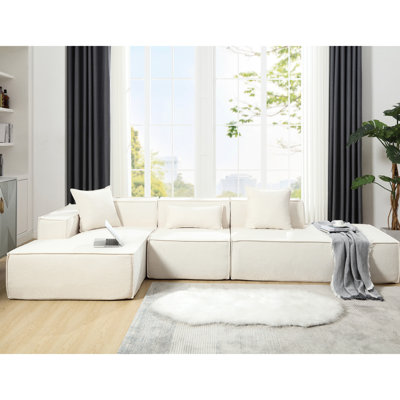 Modular Combination Living Room Sofa Set, Modern Minimalist Sofa, Free Installation Sofa, L-Shaped, Italian Minimalist Tofu Block Sofa, Left-Hand Facing,Terrycloth Fabric