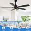 Ventilateur de plafond 52 po avec ensemble d'éclairage et télécommande et abat-jour en cristal réversible à 6 vitesses pour le salon