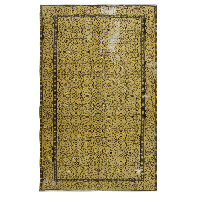 Tapis turc vintage de 5,2 x 8,6 pi teint en jaune 4 intérieurs modernes