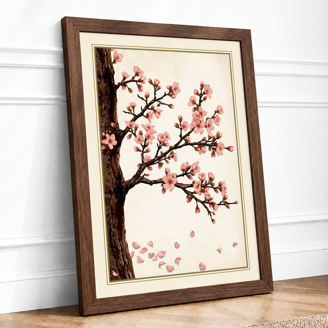 Cherry Blossom Branch Japandi - Framed Print