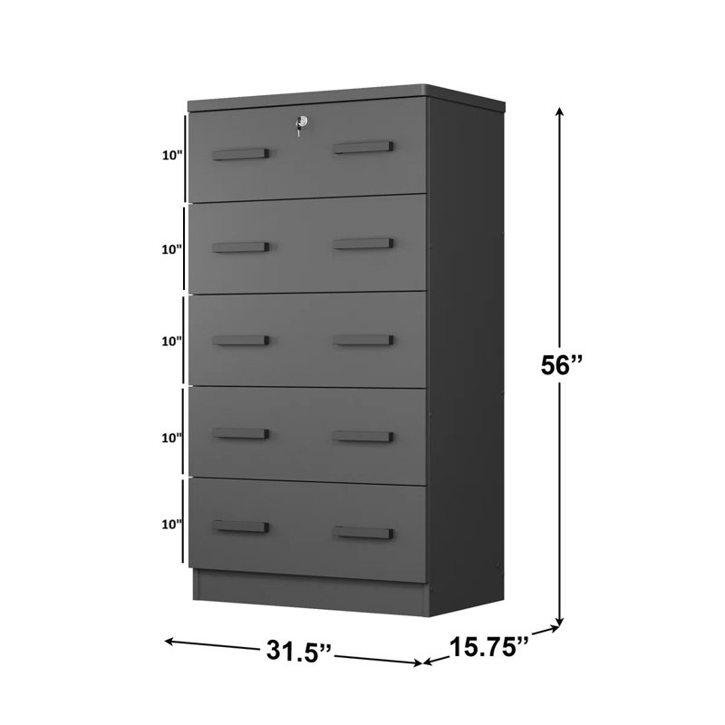 Commode haute, avec tiroirs profonds, grand espace de rangement, Noir