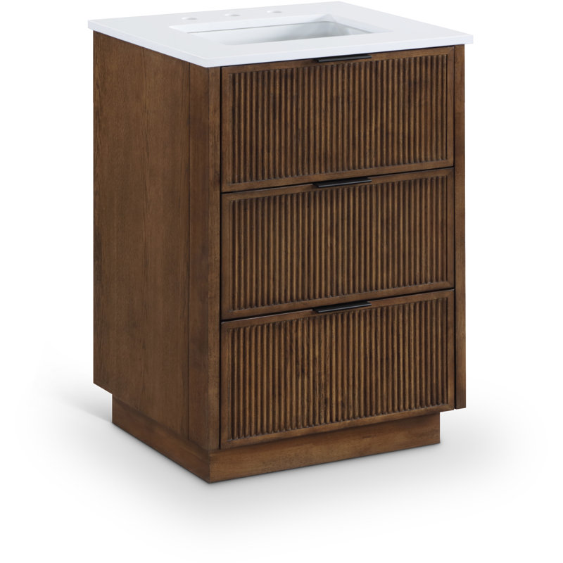 Meuble-lavabo en pierre reconstituée brune et en bois massif de 24 po Willard, Brun, 24"