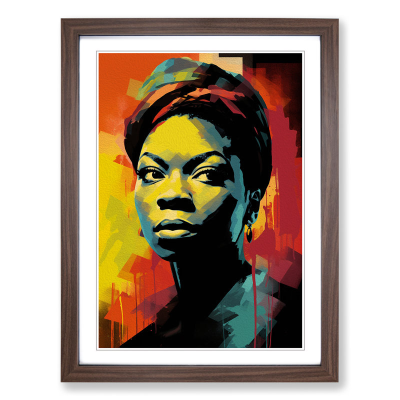 Nina Simone Neo-Plasticism - Single Picture Frame Print on Wood, 64cm H x 46cm W x 2cm D, Walnut 