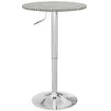 Table de bar ronde réglable pour 2, table de pub avec plateau en rotin PE, gris