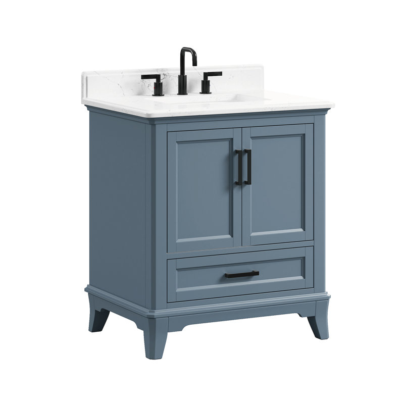 Rawsonville 30'' Free Standing Single Bathroom Vanity with Quartz Top, Steel Blue, 30"