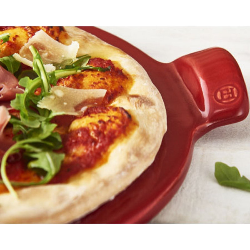Emile Henry Made In France Round Flame Pizza Stone, 14.6 x 14.6", Burgundy, Red