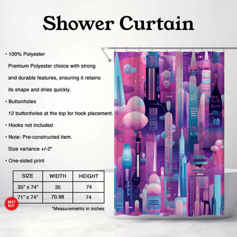 Rideau de douche Radiant Skyline - Premium, H 74 po x l 71 po