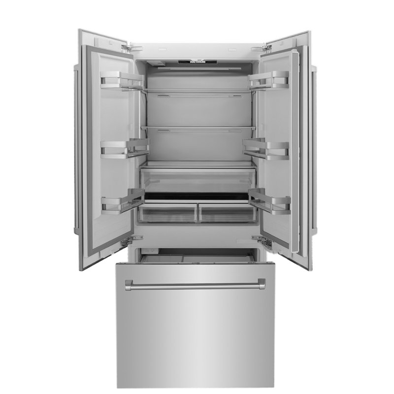 ZLINE 36 po 19,6 pi³ Réfrigérateur à congélateur inférieur avec distributeur d'eau et machine à glaçons à porte française