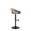 Tabouret de bar réglable avec pivot en métal noir, bois gris clair et similicuir noir avec repose-pieds rond en T - ensemble de 2
