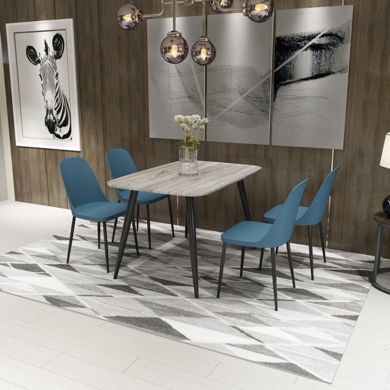 Aspen 5-Piece Casual Dining Set - Rectangular Table & 4 Plastic Duo Chairs, Gray, Blue