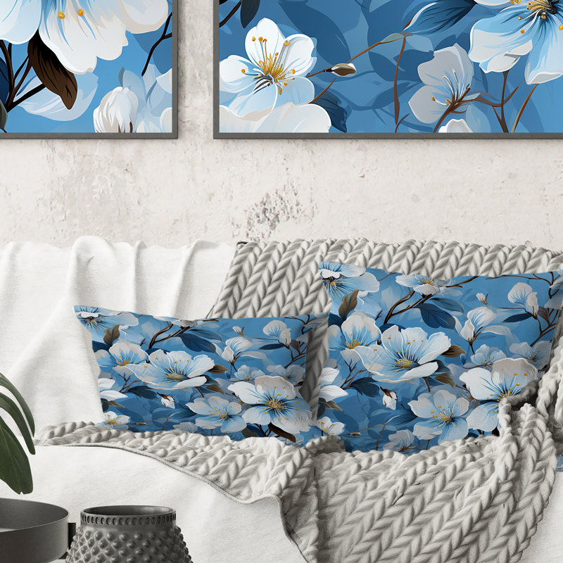 Motif floral blanc et bleu II - imprimé floral, H 18 po x l 18 po