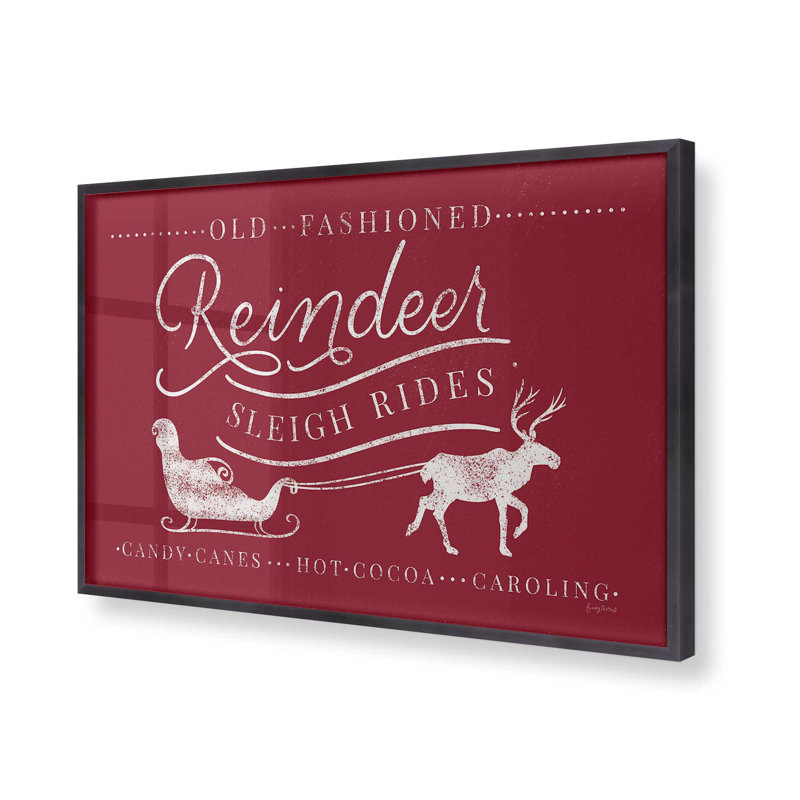 «Classic Reindeer Sleigh Rides», impression de signe, Cadre en zinc patiné, H 12,25 po x l 15,25 po
