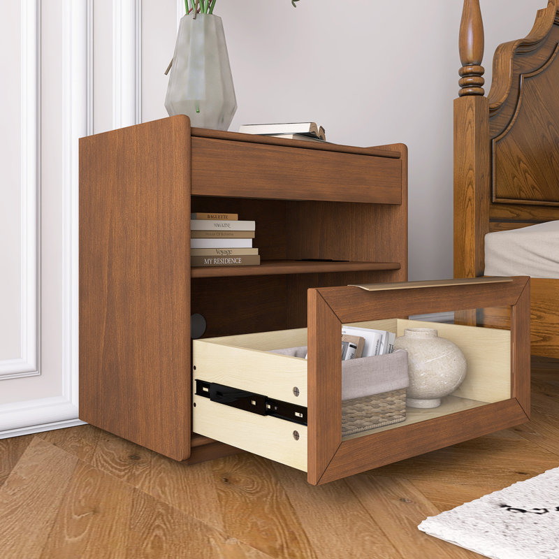 Table de chevet moderne Mid-Century avec station de charge, Noyer foncé