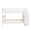 Lit superposé double sur escalier avec rangement et garde-corps pour chambre à coucher, dortoir, couleur blanche-535742496