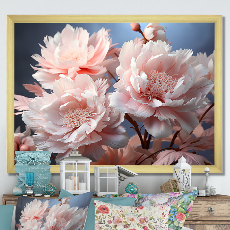 Jardin rose de délices de pivoine I, Cadre photo doré simple, H 30 po x l 40 po x P 1,5 po