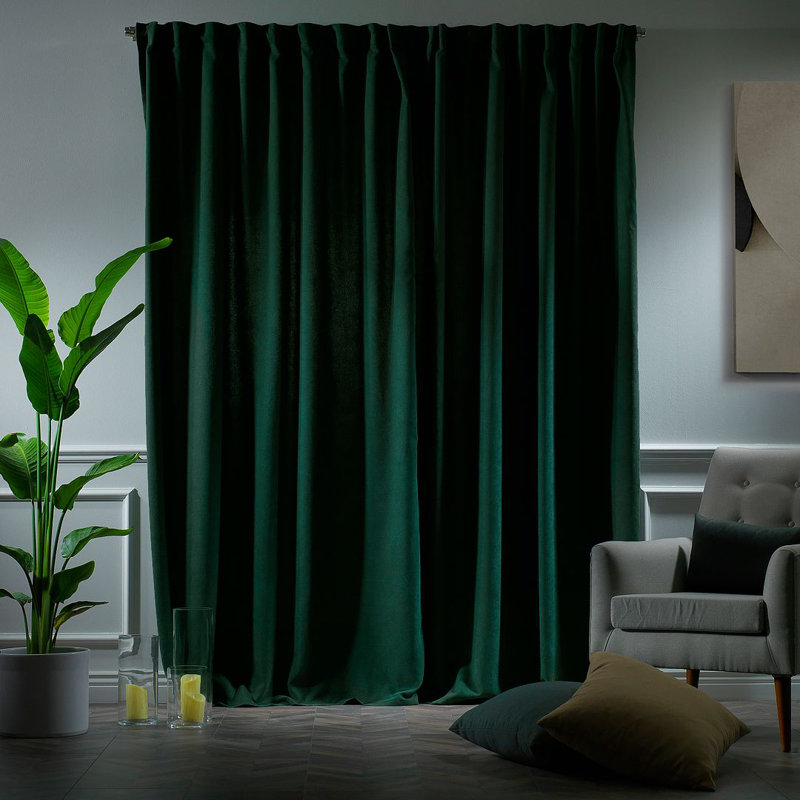 Lined Blackout Extra Long & Extra Wide Custom Made Decorative Single Panel, 100" W x 95" L, Dark Green