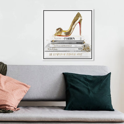" Fashion And Glam Gold Shoe And Red Sole High Heels "