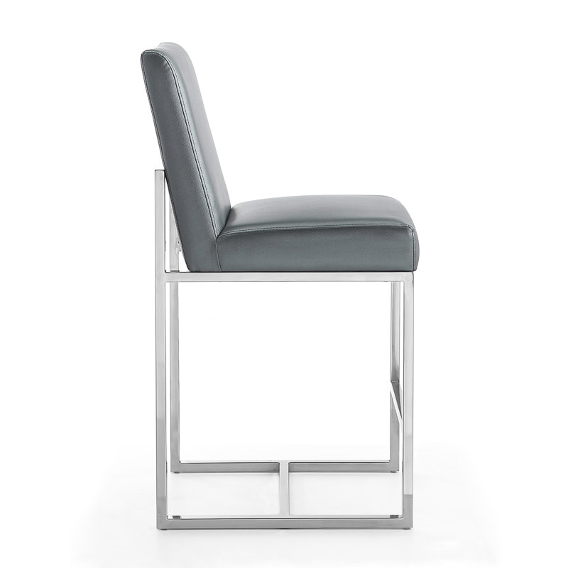 Graphite Faux Leather and Chrome Counter Stools, Set of 3