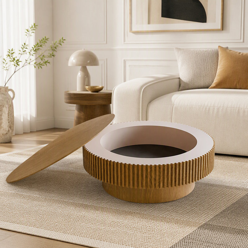 Table basse à plateau relevable cannelé avec rangement, 73 lb, Gris