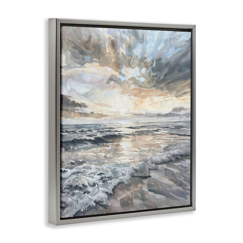  «Cloud Break over Sea Floater» par Petal Prints Design, H 21 po x l 17 po, Cadre flottant gris lustré