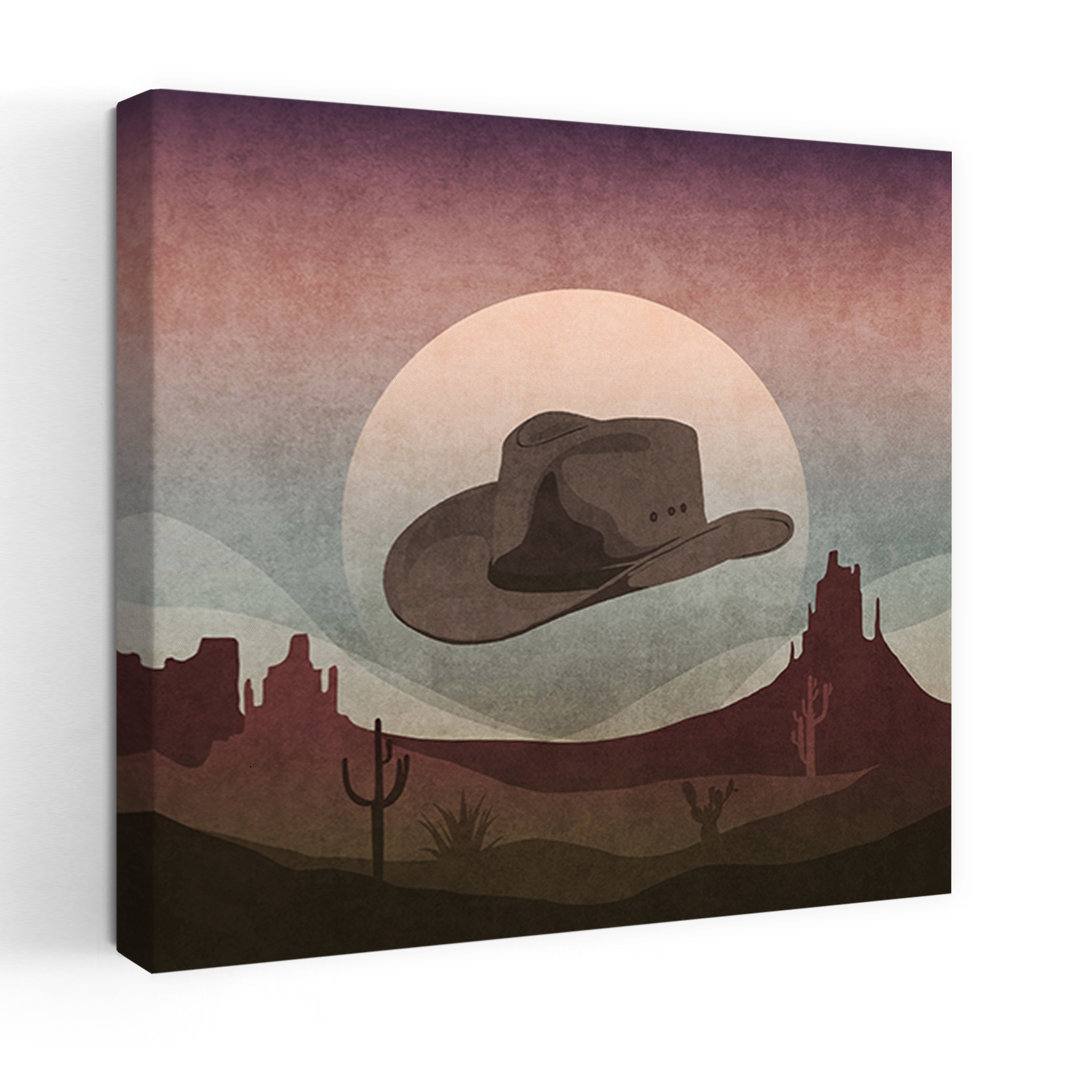 Desert Cowboy Dream Colorful Retro Vintage Cactus Landscape Sunset Wall Art Print