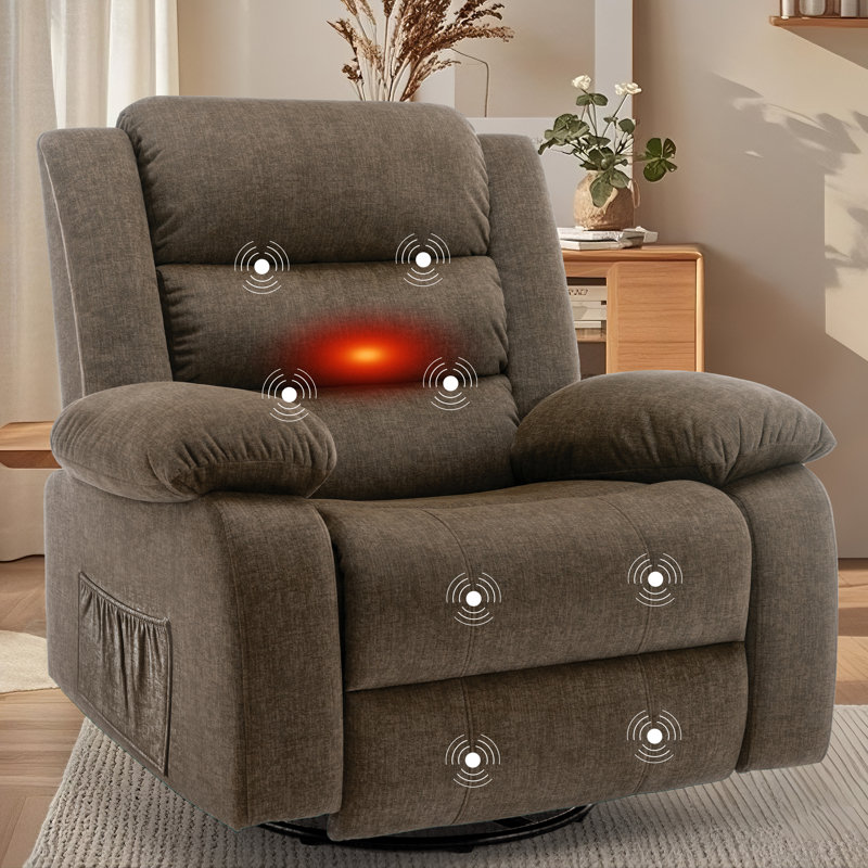 KORSER Recliner Chair With Heat And Massage,Oversized Recliner, 360°Swivel Manual Recliners For Living Room, Rocker Recliner With Side Pockets