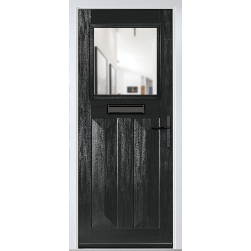 Crystal GRP Front door Eaton Slate Grey 920mm x 2090mm Open in Left hand Clear Glass, 89mm x 209mm, Black, Left