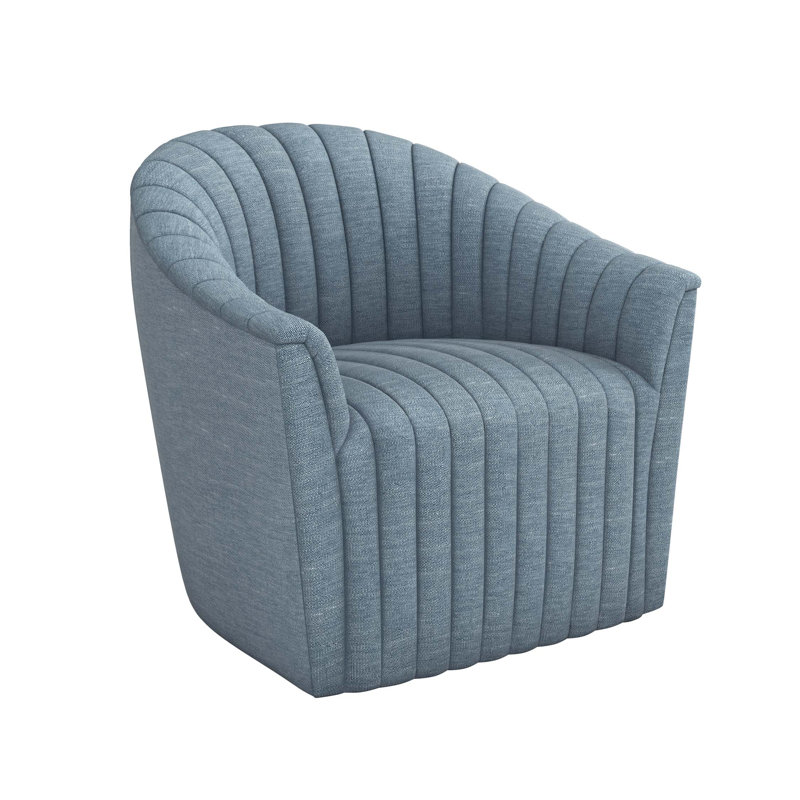 Channel Upholstered Swivel Barrel Chair, Surf Polyester Twill
