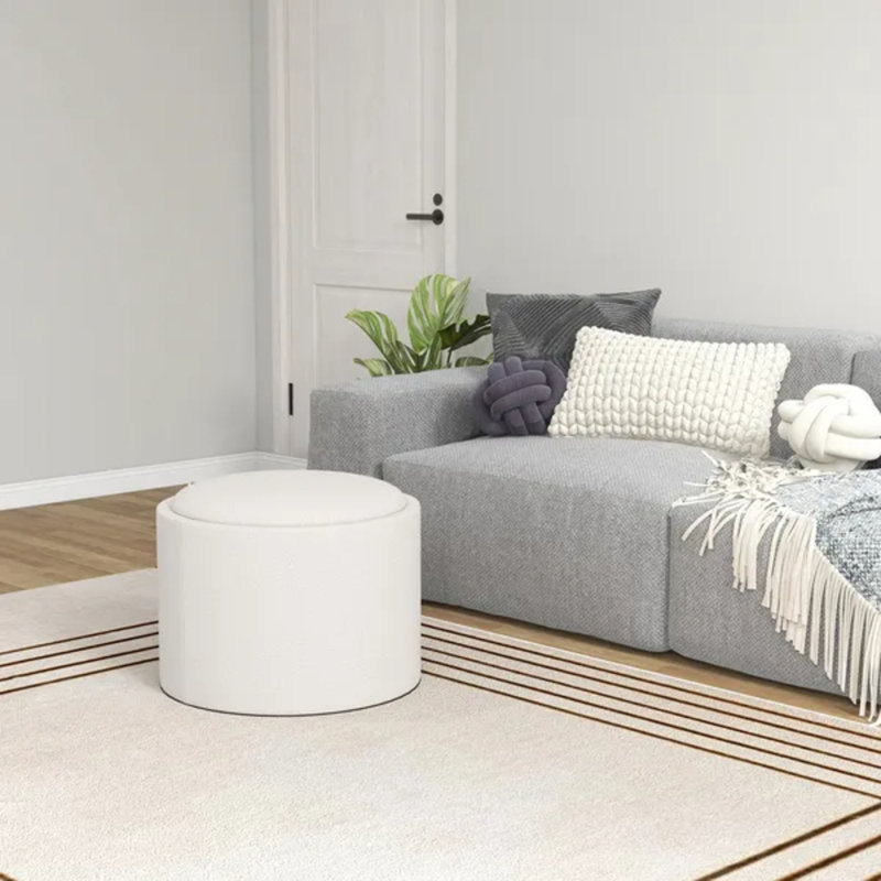 Table basse ronde avec repose-pieds rembourré en lin et rangement avec plateau de service rabattable, compartiment intérieur caché, tabouret de pieds polyvalent d'une capacité de poids de 264 lb pour le meuble-lavabo d'entrée de salon