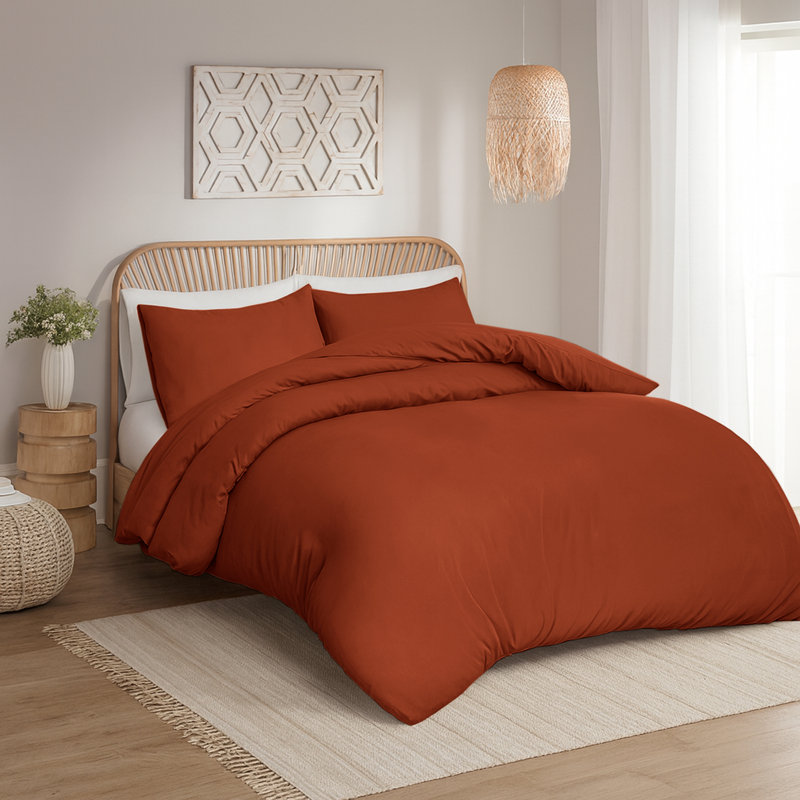 Aspire Homeware Hotel Quality 3 Piece Dyed Duvet Bedding Set with Pillowcases for Soft and Elegant Sleep, Rust