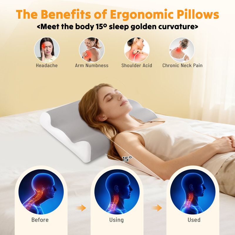 2 Pack Ergonomic Contour Memory Foam Cervical Pillow, Neck Support Pillow for Side and Back Sleepers, Relief for Neck and Shoulder Pain