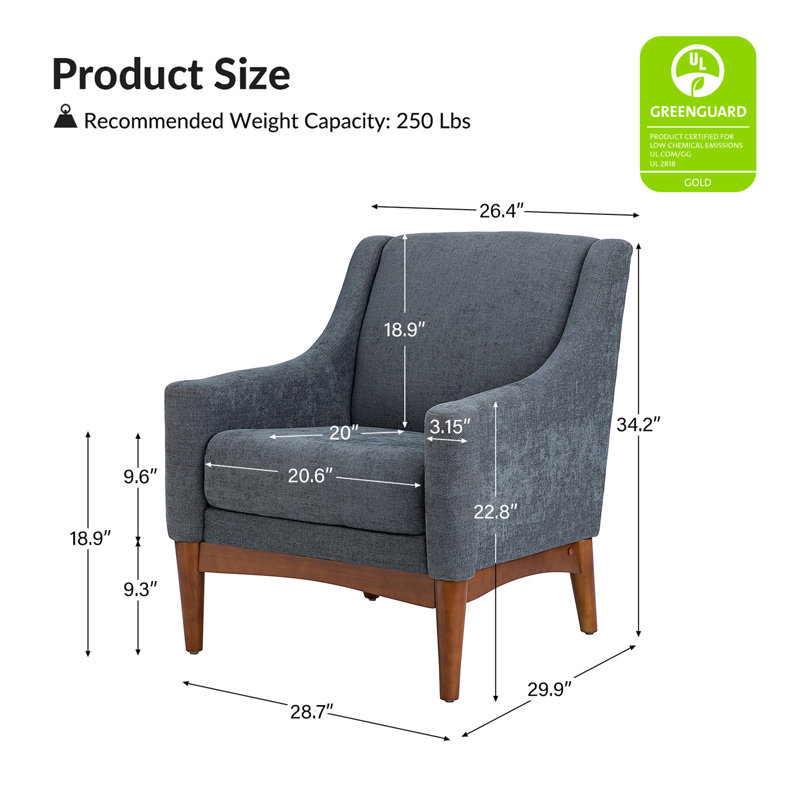 Fauteuil Arshanti avec pieds en bois massif, Gris anthracite