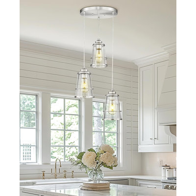 Modern 3-Light Cluster Pendant Fixture With Glass Shades And Cage Design For Kitchen Island Dining Room Living Room Entryway