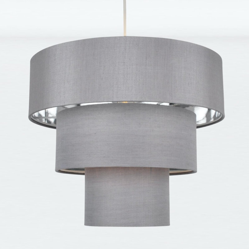 29cm H Silk Empire Pendant Shade, Grey/Chrome