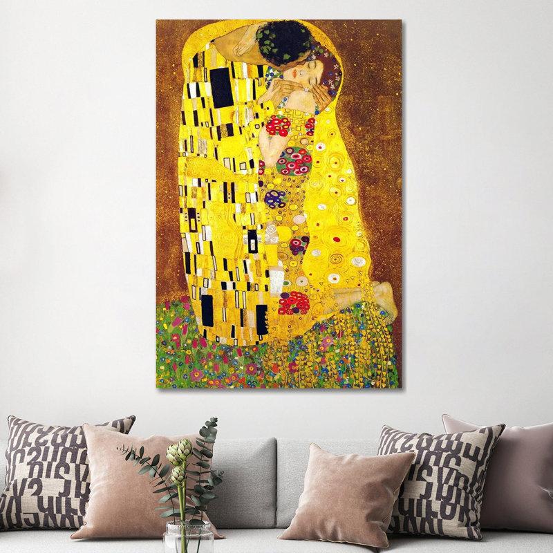 The Kiss by Gustav Klimt - Painting on Canvas, 20.32 cm H x 30.48 cm W, Wrapped Canvas