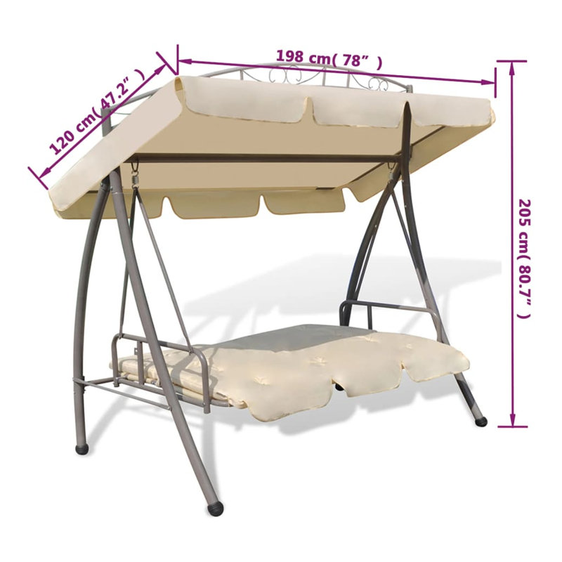 Porch Swing with Stand and Canopy and Cushions, Sand White, Sand White