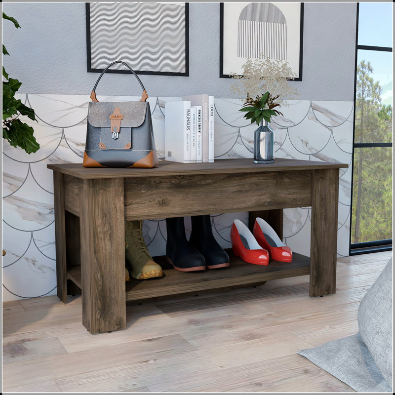 Austin Storage Table, One Extendable Table Shelf, Four Legs, Lower Shelf