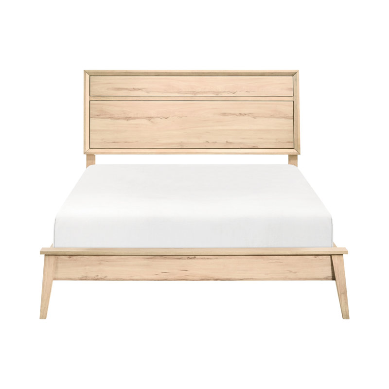 Grand lit de style Mid-Century moderne en chêne naturel - Tranquillité chic de style classique
