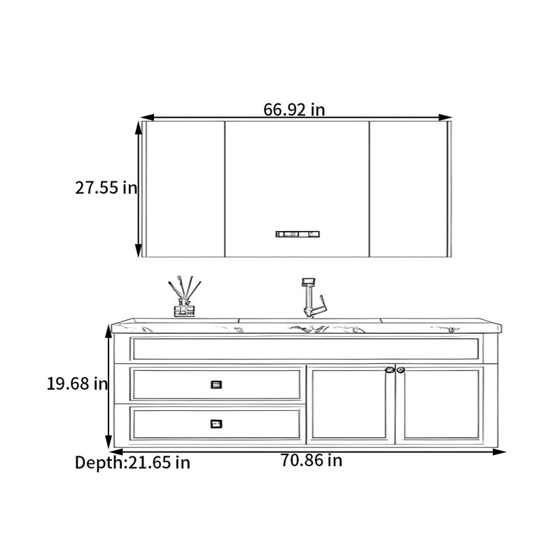 Armoire de salle de bain style français, Vert, 71"