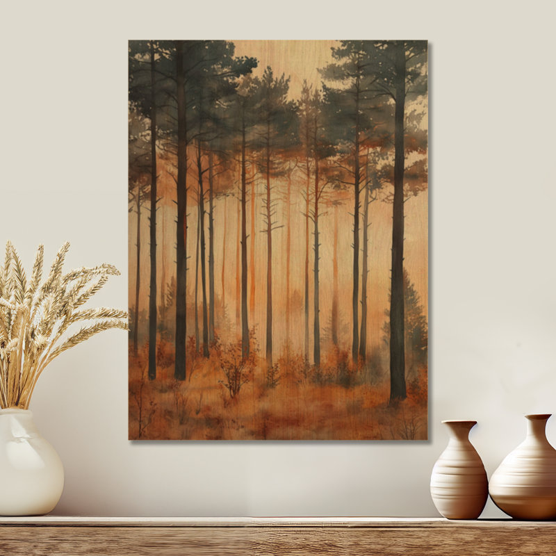 Décoration murale en bois rustique «Whispering Forest Edge Sunset I», H 32 po x l 24 po, Rectangulaire