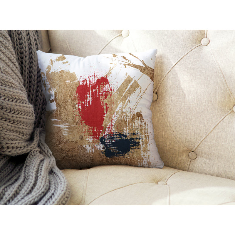 Coussin décoratif intérieur / extérieur Wanda, L 19 po x H 19 po, Rouge / or / blanc