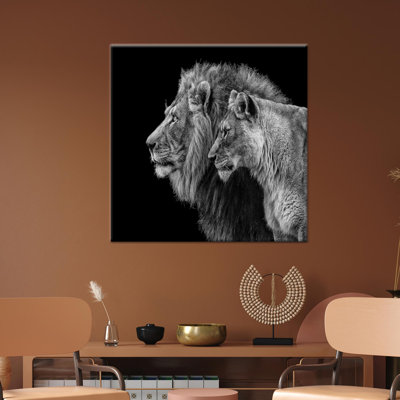 Ensemble de lion, art mural en verre sur toile, 1P